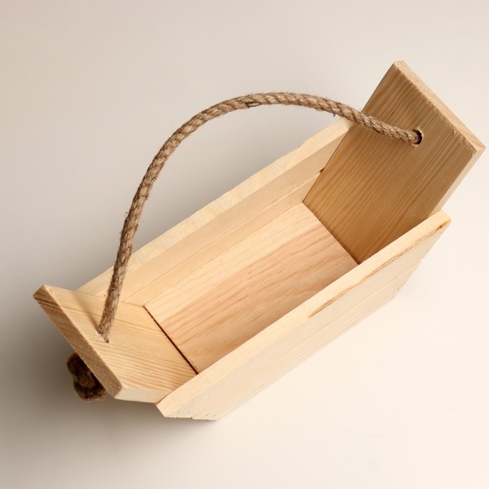 Кашпо деревянное двуреечное, ручка веревка 26,5х12,5х9,5 см натуральный Кашпо деревянное двуреечное, ручка веревка 26,5х12,5х9,5 см натуральный