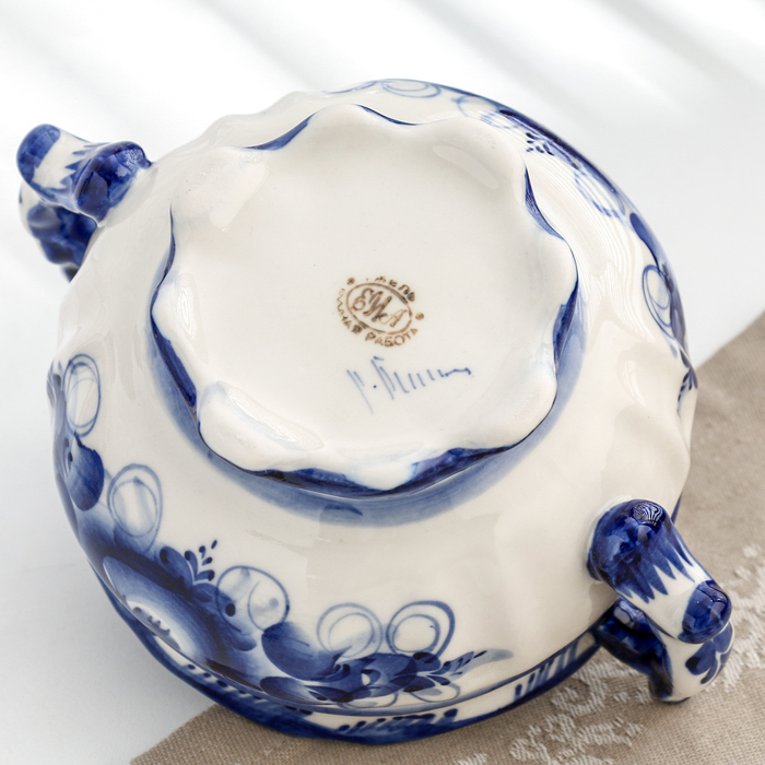 Сахарница, гжель, фарфор, автор Рогова, 13х17 см