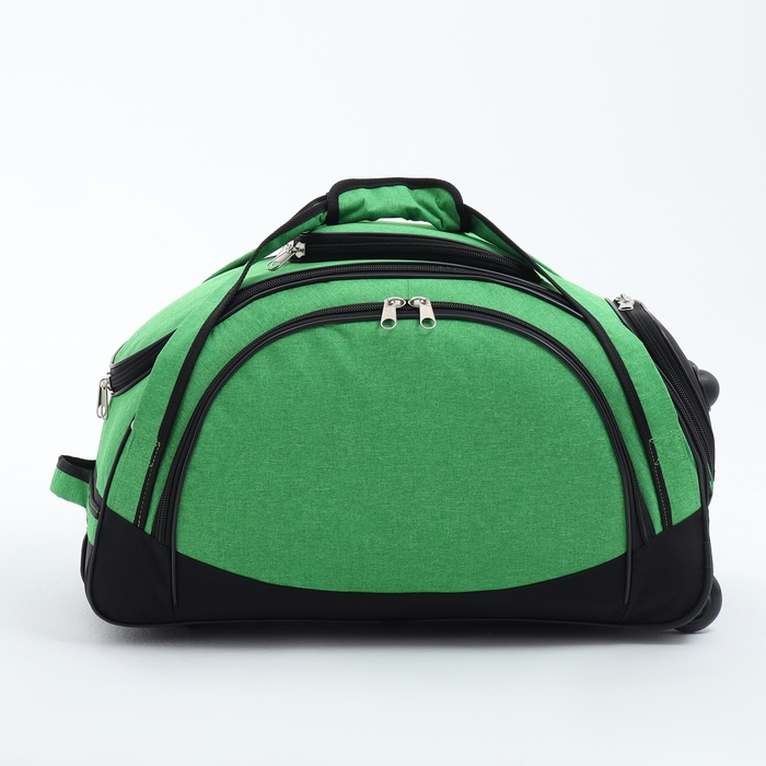 Сумка дорожная на колёсах, отдел на молнии, отдел для обуви, 3 наружных кармана, цвет чёрный/зелёный Сумка дорожная на колёсах, отдел на молнии, отдел для обуви, 3 наружных кармана, цвет чёрный/зелёный