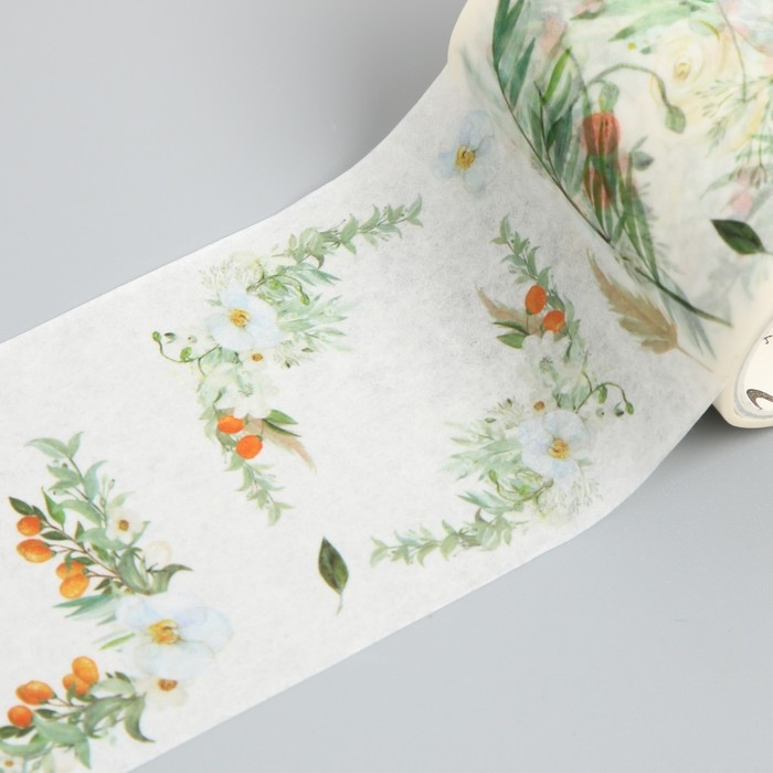 Клейкая лента бумага Клейкая лента бумага "Бело-оранжевые цветы" ширина 5,4 см намотка 3 м 5,4х3,8х3,8 см
