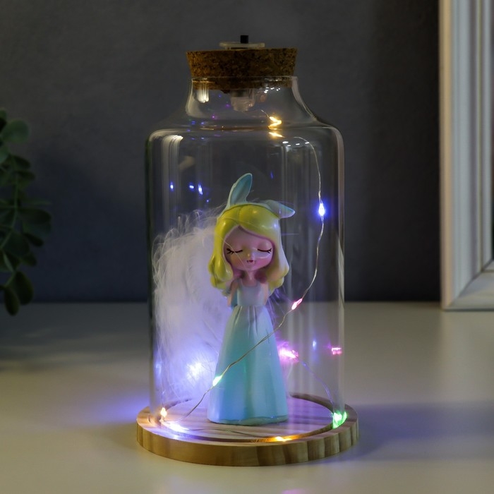 Сувенир полистоун световой  Сувенир полистоун световой "Девочка в голубом с ушками и пером" 10х10х17,5 см