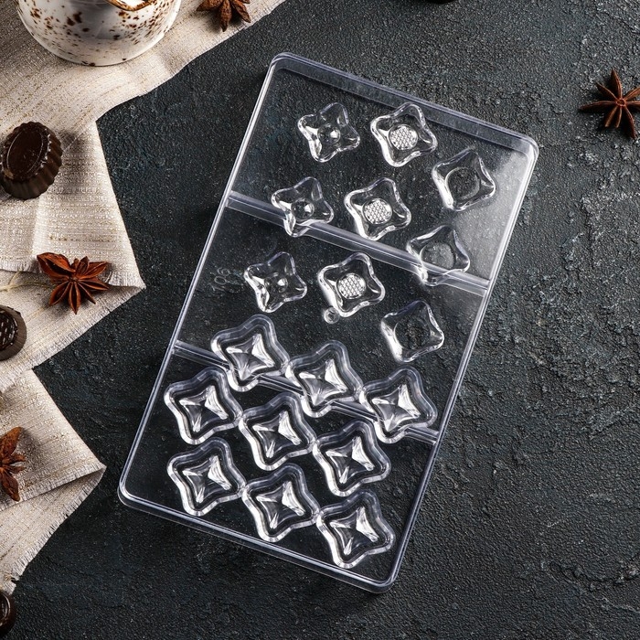 Форма для конфет и шоколада «Блеск», 18 ячеек, 20×12×2,5 см, цвет прозрачный Форма для конфет и шоколада «Блеск», 18 ячеек, 20×12×2,5 см, цвет прозрачный