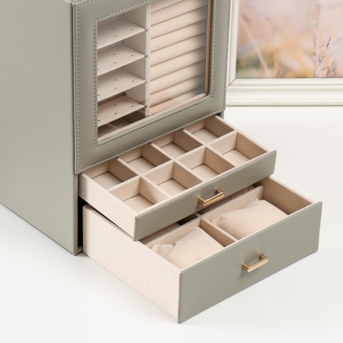 Шкатулка кожзам для украшений  Шкатулка кожзам для украшений "Архивариус с двумя ящичками" серая 20х15,5х28 см