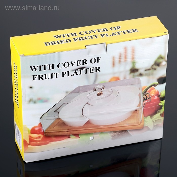 Набор салатников керамических с крышкой на деревянной подставке «Эстет. Квадрат», 5 предметов, 33×27,5×11 см, цвет белый Набор салатников керамических с крышкой на деревянной подставке «Эстет. Квадрат», 5 предметов, 33×27,5×11 см, цвет белый