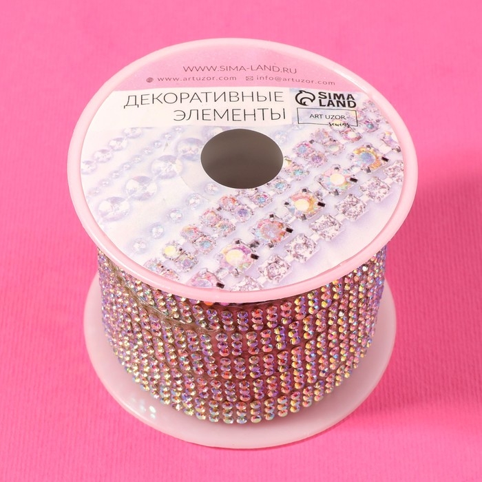 Стразы самоклеящиеся, с голографией, d = 2 мм, ширина - 7 мм, 4,5 ± 0,5 м, цвет серебряный Стразы самоклеящиеся, с голографией, d = 2 мм, ширина - 7 мм, 4,5 ± 0,5 м, цвет серебряный