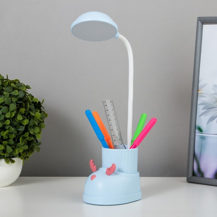Лампа настольная  Лампа настольная "Ботинок лось" LED 3 режима 3Вт USB органайзер синий 8х11х31 см RISALUX