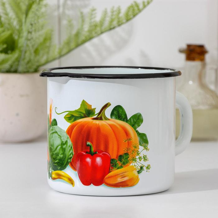 Кружка с носиком, 1 л, деколь, деколь МИКС, цвет белый