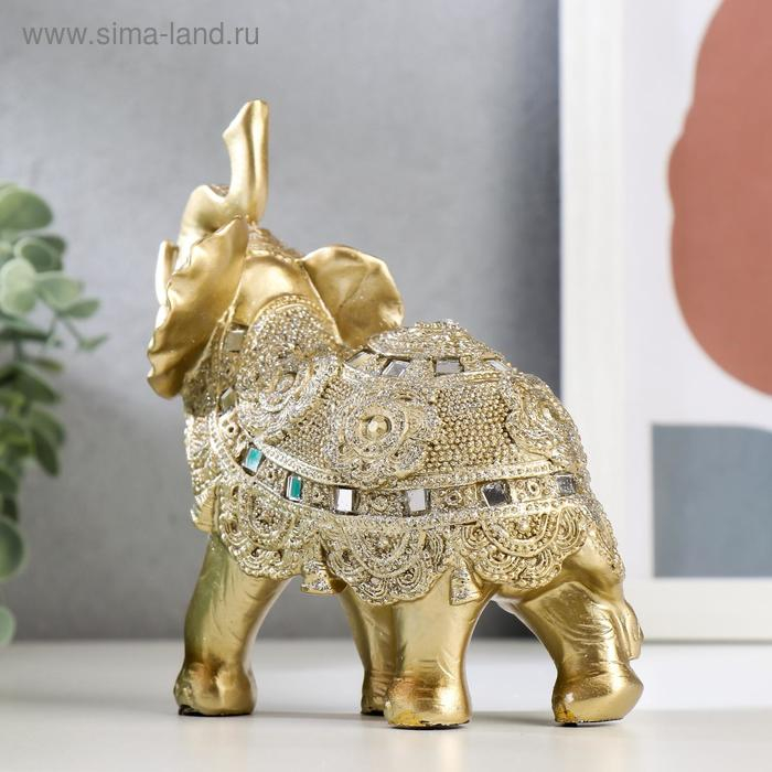 Сувенир полистоун Сувенир полистоун "Золотой слон с попоной из бисера с колокольчиками"МИКС 15х14,5х7,7 см