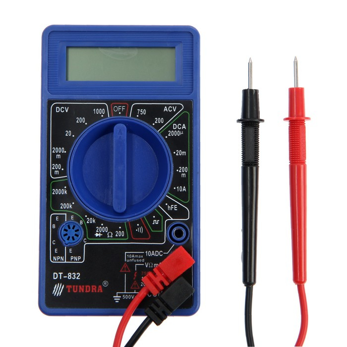 Мультиметр ТУНДРА, DT-832, ACV/DCV, DCA, 200-2МΩ, прозвон Мультиметр ТУНДРА, DT-832, ACV/DCV, DCA, 200-2МΩ, прозвон