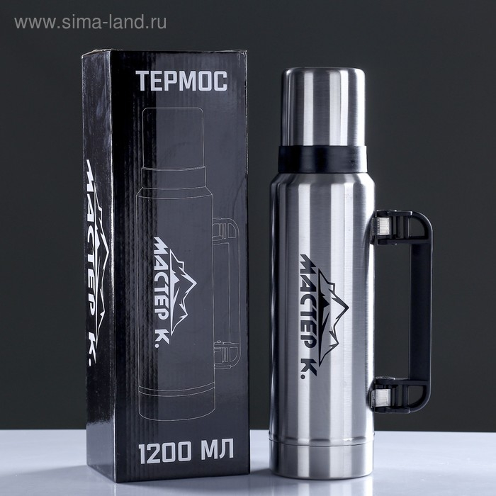Термос, 1.2 л, Движение, Термос, 1.2 л, Движение, "Мастер К.", с кружкой, сохраняет тепло 18 ч, 36 х 11 см, хром