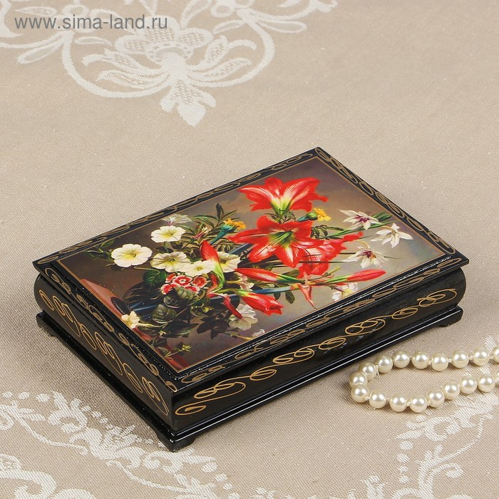 Шкатулка «Лилии в вазе», 11×16 см, лаковая миниатюра Шкатулка «Лилии в вазе», 11×16 см, лаковая миниатюра