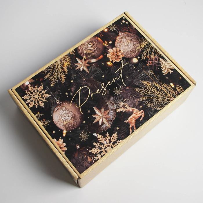 Коробка подарочная новогодняя складная Present, 30,7 х 22 х 9,5 см, Новый год Коробка подарочная новогодняя складная Present, 30,7 х 22 х 9,5 см, Новый год