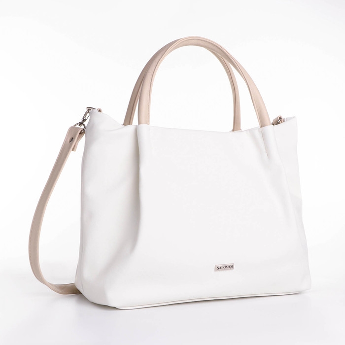 Сумка женская, средний размер, длинный ремень, цвет белый