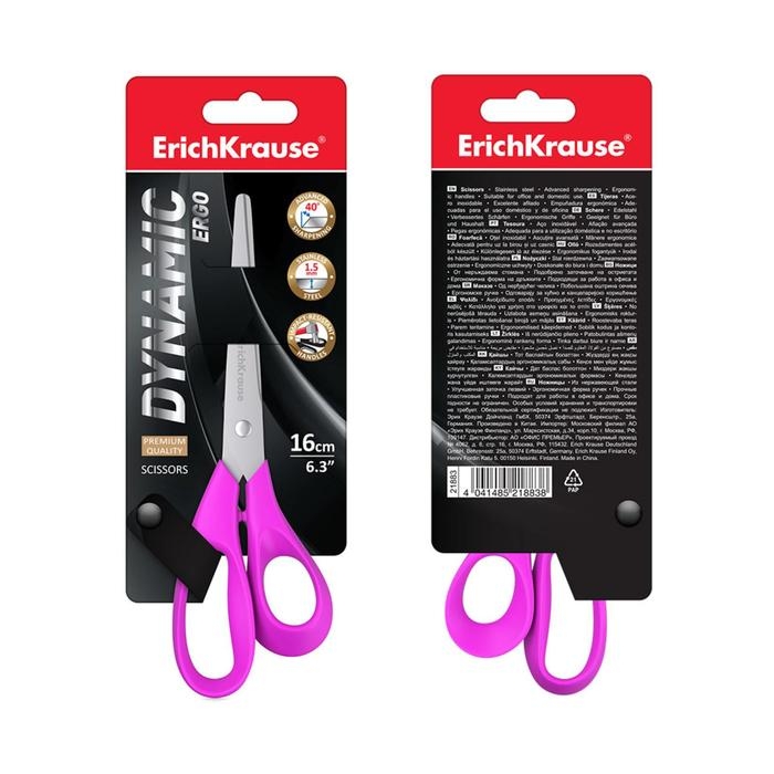 Ножницы ErichKrause Dynamic, 16 см, лезвия из нержавеющей стали, ударопрочный пластик, европодвес, МИКС Ножницы ErichKrause Dynamic, 16 см, лезвия из нержавеющей стали, ударопрочный пластик, европодвес, МИКС