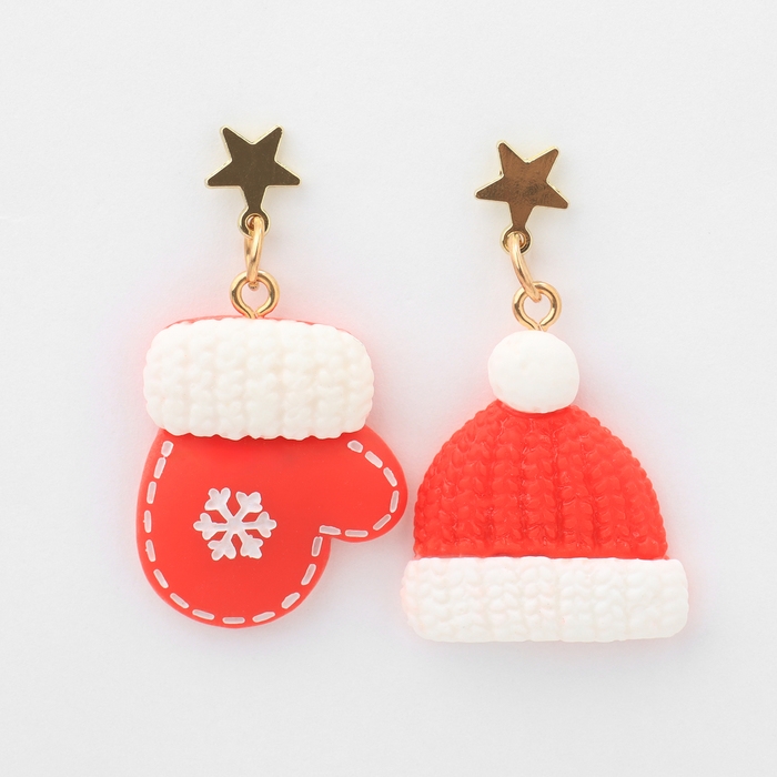 Новый год! Серьги «Новогодние» шапка-звезда, варежка, цвет бело-красный в золоте Новый год! Серьги «Новогодние» шапка-звезда, варежка, цвет бело-красный в золоте