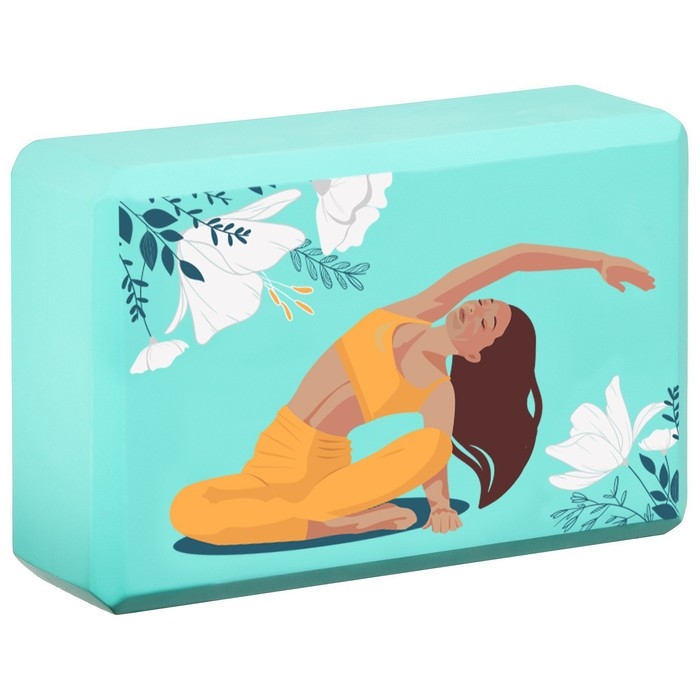 Блок для йоги Sangh Flowers, 23х15х8 см, цвет бирюзовый Блок для йоги Sangh Flowers, 23х15х8 см, цвет бирюзовый