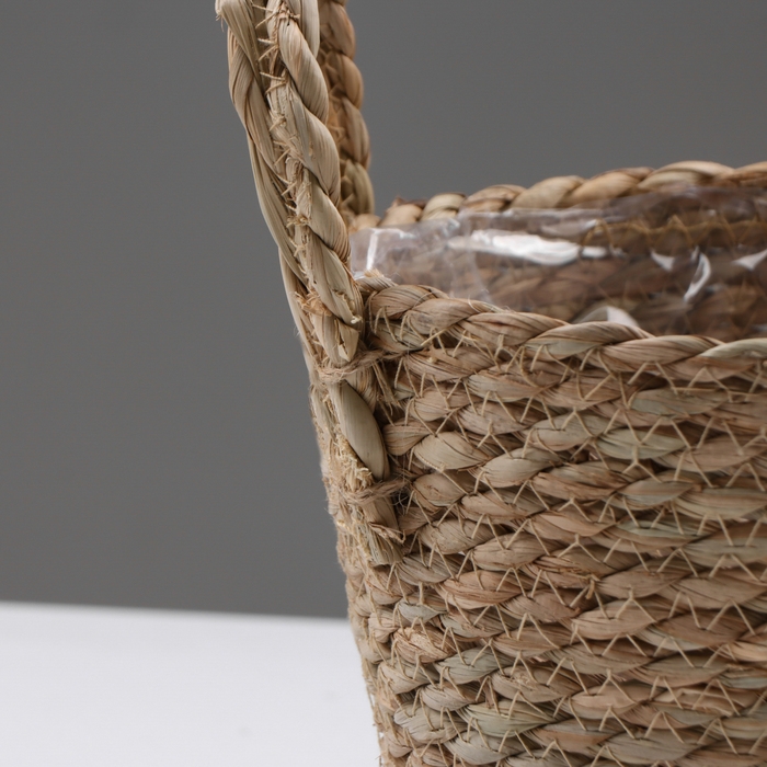 Кашпо плетеное  Кашпо плетеное "Кения" круглое с ручками, 17,5х17,5х16 см, натуральный
