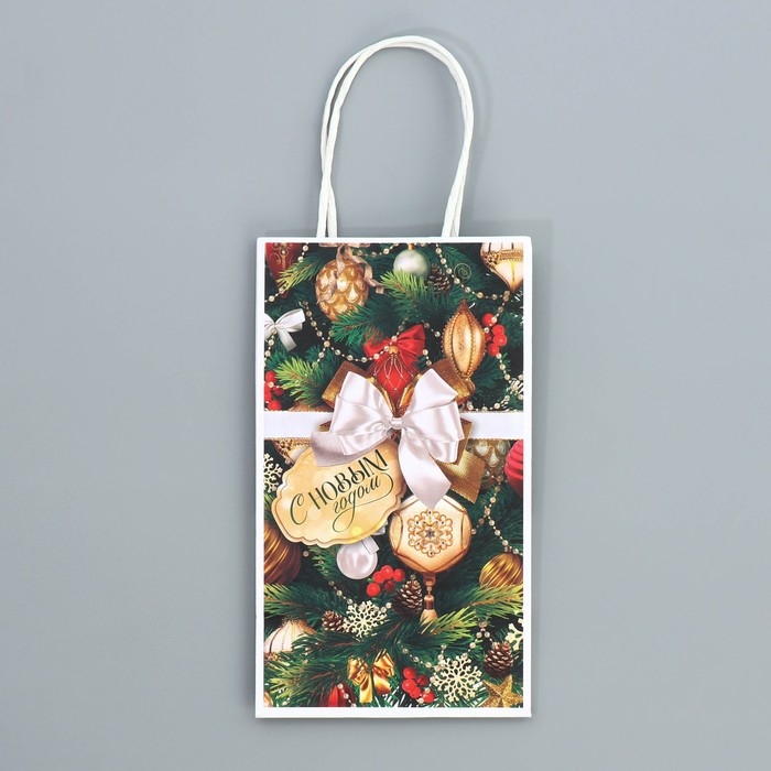 Пакет подарочный новогодний крафтовый «Игрушки», 12 х 21 х 9 см, Новый год Пакет подарочный новогодний крафтовый «Игрушки», 12 х 21 х 9 см, Новый год