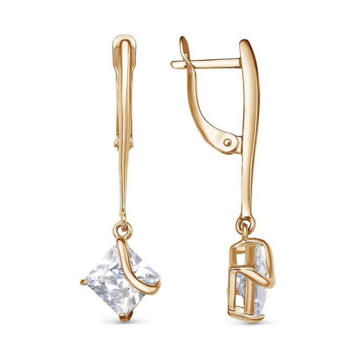 Серьги «Ромб с фианитом» позолота, цвет белый Серьги «Ромб с фианитом» позолота, цвет белый