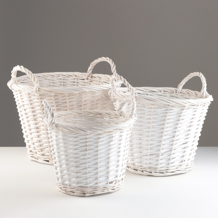 Набор корзин из 3 шт, D39xH26 см, D33xH23 см, D27xH20 см, белый, ива Набор корзин из 3 шт, D39xH26 см, D33xH23 см, D27xH20 см, белый, ива