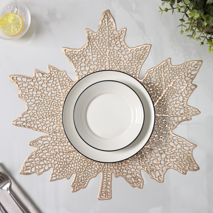 Салфетки сервировочные на стол Доляна «Кленовый лист», 4 шт, d=38 см, цвет золотой