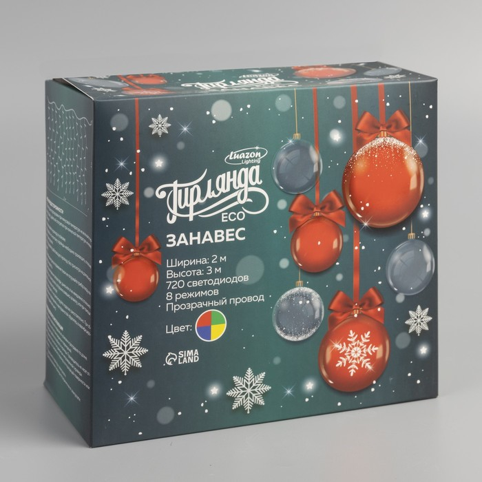 Гирлянда «Занавес» 2 × 3 м, IP20, прозрачная нить, 720 LED, свечение мульти, 8 режимов, 220 В Гирлянда «Занавес» 2 × 3 м, IP20, прозрачная нить, 720 LED, свечение мульти, 8 режимов, 220 В