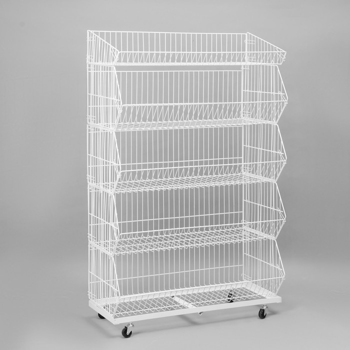 Накопитель разборный на колесах, 5 корзин, 90×43×147 см, цвет белый Накопитель разборный на колесах, 5 корзин, 90×43×147 см, цвет белый