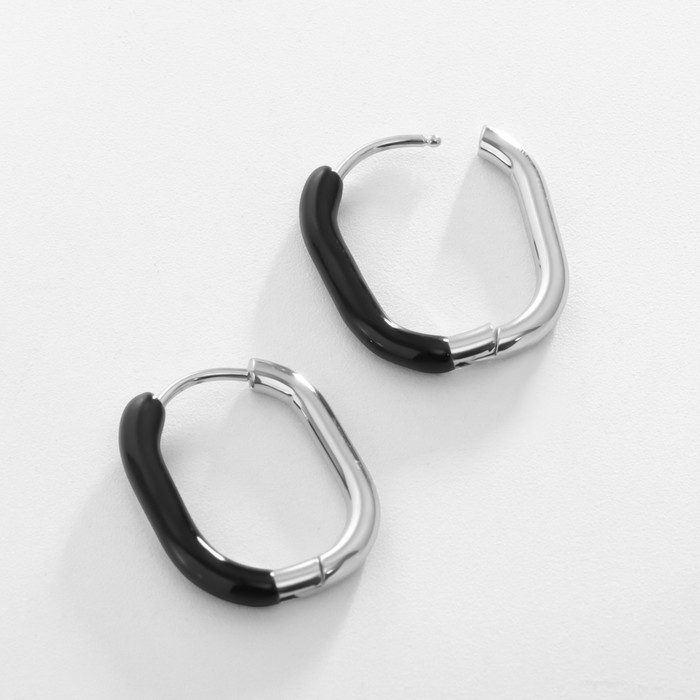 Серьги эмаль XUPING овал грациозности, цвет чёрный в серебре Серьги эмаль XUPING овал грациозности, цвет чёрный в серебре