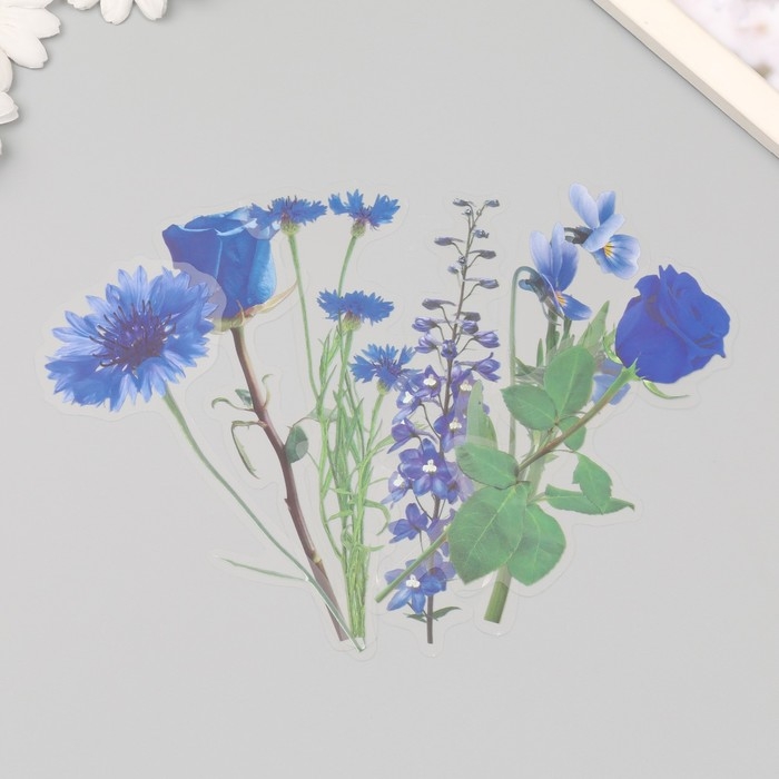 Наклейки пластик Наклейки пластик "Цветы и цитаты. Голубые" набор 12 шт 8,5х21,5х0,2 см