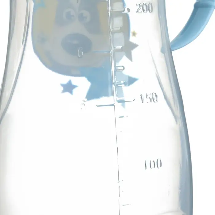 Бутылочка для кормления «Собачка Джекки», классическое горло, приталенная, с ручками, 250 мл., от 3 мес., цвет голубой