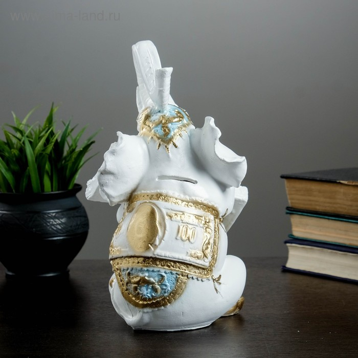 Копилка Копилка "Слон с деньгой" бело-золотой, 15х13х26см
