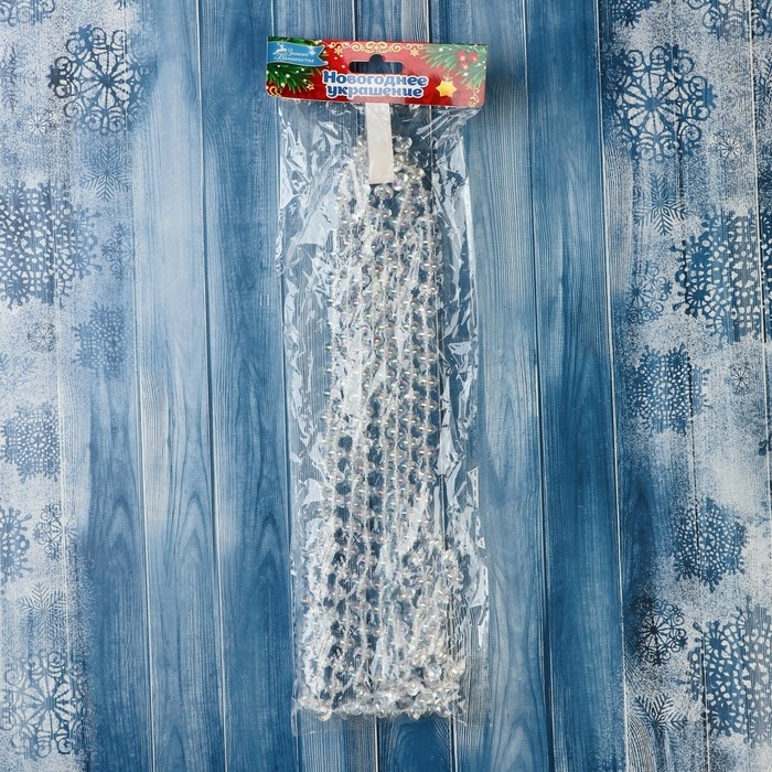 Бусы на ёлку 2,7 м d-9 мм Бусы на ёлку 2,7 м d-9 мм "Льдинка" объемный диск, прозрачный перламутр