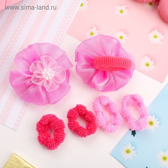 Резинка для волос  Резинка для волос "Кружево" (набор 6 шт) объёмный цветок, розовый