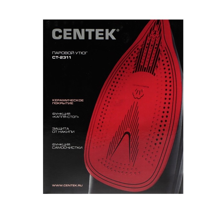 Утюг Centek CT-2311, 3000 Вт, 450мл, керамика, капля-стоп, антинакипь, самоочистка, красный Утюг Centek CT-2311, 3000 Вт, 450мл, керамика, капля-стоп, антинакипь, самоочистка, красный