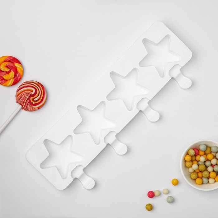 Форма для мороженого Доляна «Звезда», силикон, 28,5×10,5×2 см, 4 ячейки, цвет белый Форма для мороженого Доляна «Звезда», силикон, 28,5×10,5×2 см, 4 ячейки, цвет белый