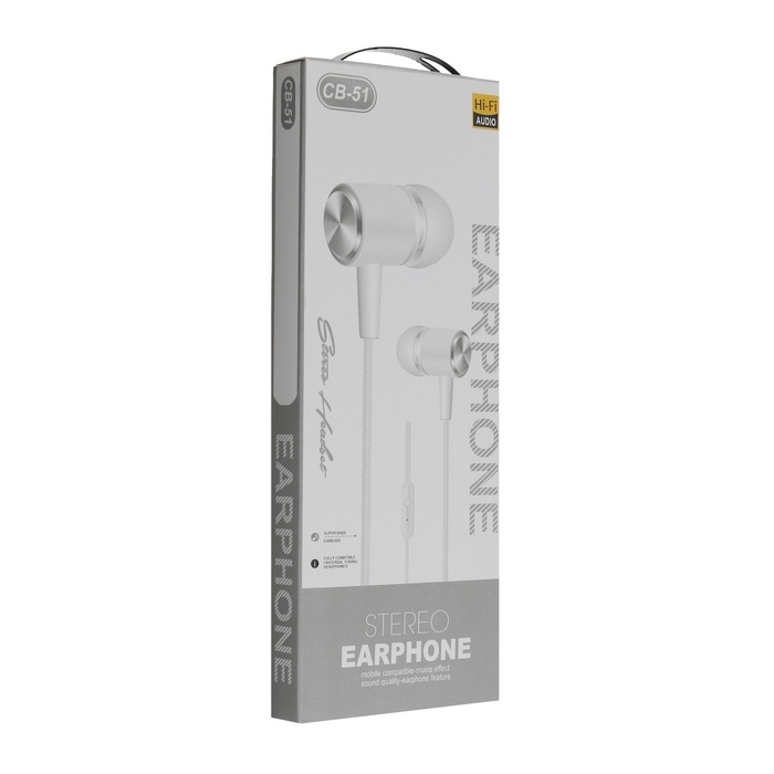 Наушники CB-51, проводные, вакуумные, микрофон, 1 м, Jack 3.5 мм, белые Наушники CB-51, проводные, вакуумные, микрофон, 1 м, Jack 3.5 мм, белые