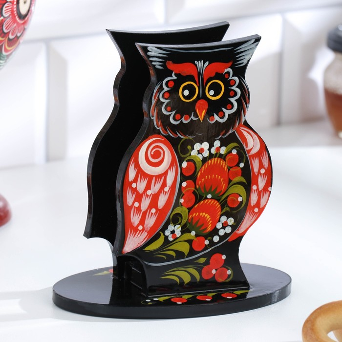 Салфетница «Сова», 10х14 см, хохлома, микс Салфетница «Сова», 10х14 см, хохлома, микс