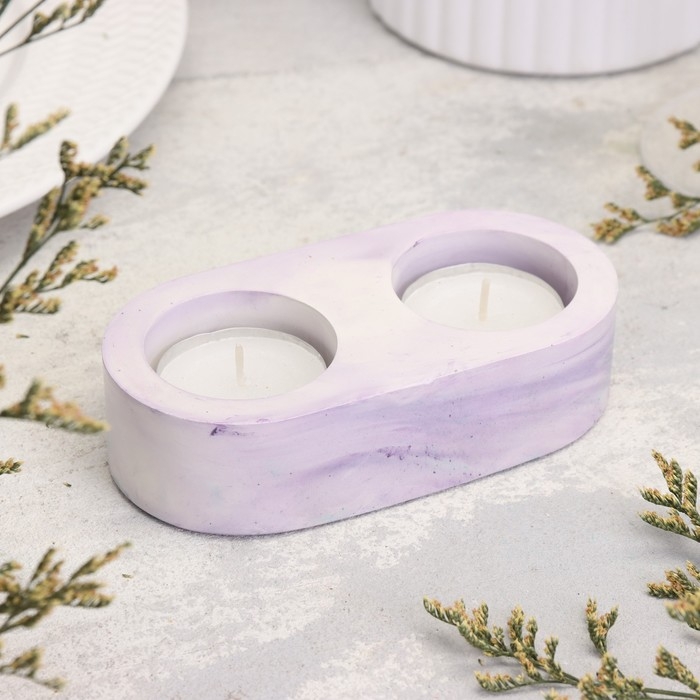 Подсвечник Подсвечник "Мрамор" из гипса для двух свечей овальный, 12х6х3см,мрамор с фиолетовыми полоск