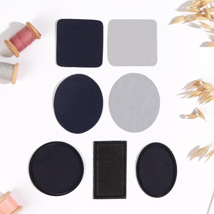 Набор заплаток для одежды, термоклеевые, 7 шт, цвет синий Набор заплаток для одежды, термоклеевые, 7 шт, цвет синий