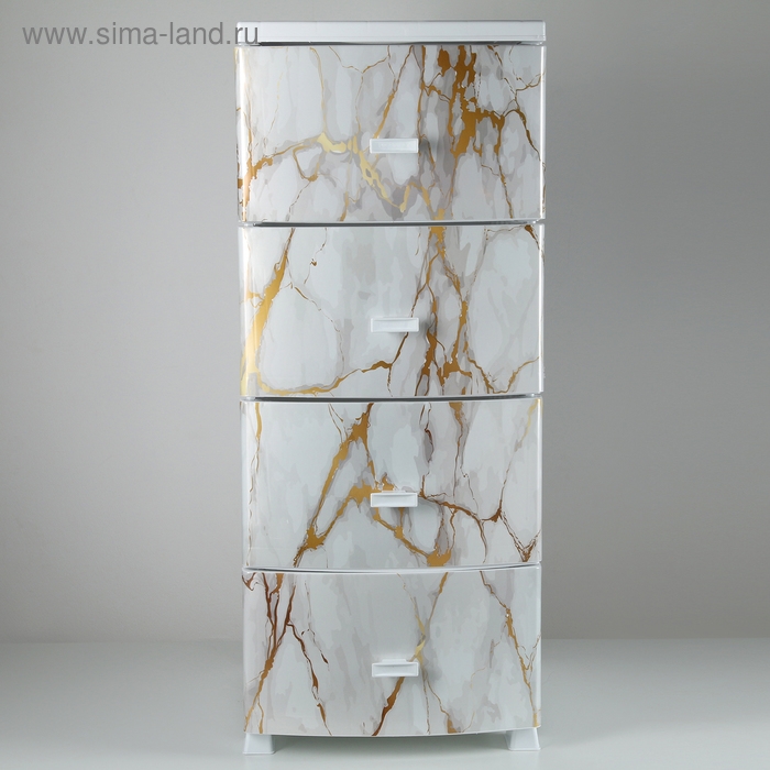 Комод 4-х секционный «Декор. Белый мрамор», белый Комод 4-х секционный «Декор. Белый мрамор», белый