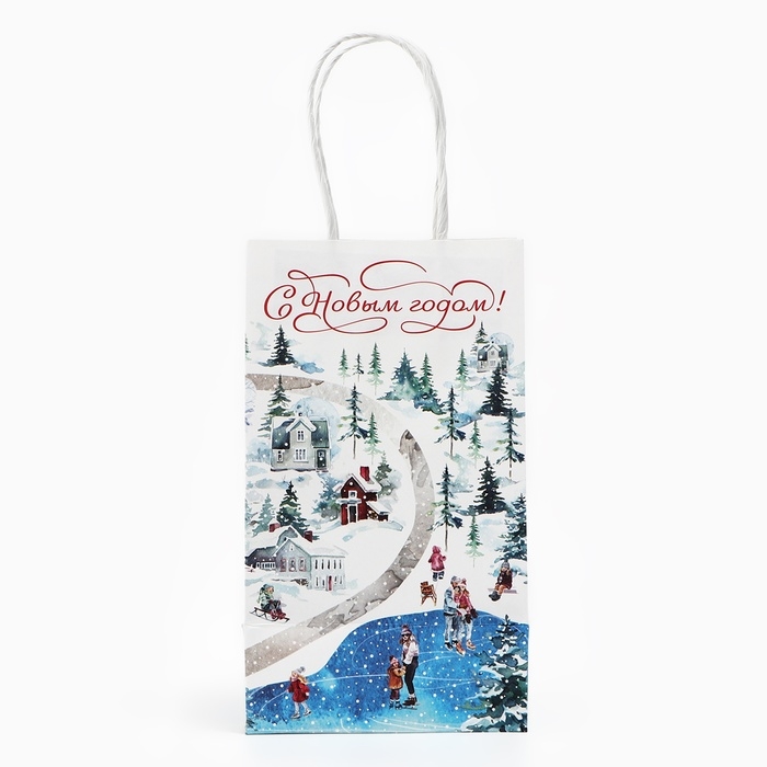 Пакет подарочный новогодний «С Новым годом», белый крафт, 12 х 21 х 9 см , Новый год Пакет подарочный новогодний «С Новым годом», белый крафт, 12 х 21 х 9 см , Новый год