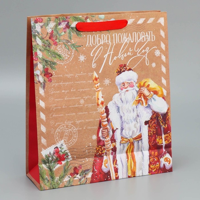 Пакет подарочный новогодний крафтовый вертикальный «Почта Деда Мороза», M 26 х 30 х 9 см, Новый год Пакет подарочный новогодний крафтовый вертикальный «Почта Деда Мороза», M 26 х 30 х 9 см, Новый год