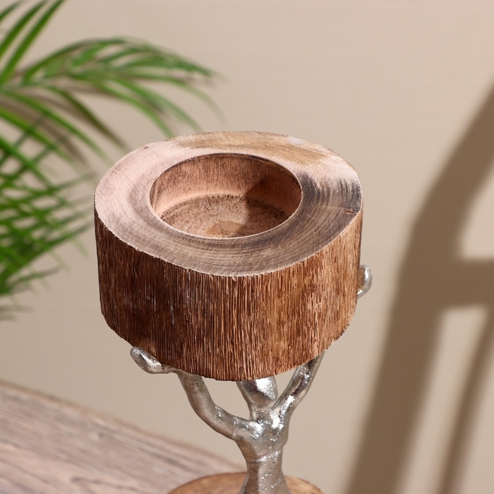 Подсвечник Подсвечник "Воля" алюминий, манговое дерево 10х10х32 см