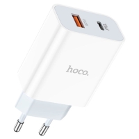 Сетевое зарядное устройство Hoco C97A, 1 USB, 1 Type-C, 20 вт + 18 Вт, PD + QC, белое