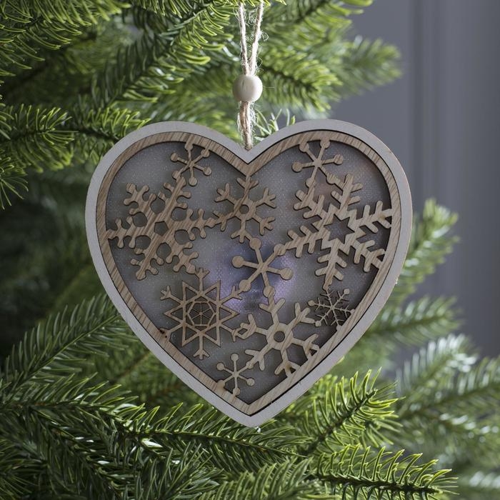 Ёлочная игрушка «Сердце в снежинках», от батареек, свечение тёплое белое Ёлочная игрушка «Сердце в снежинках», от батареек, свечение тёплое белое