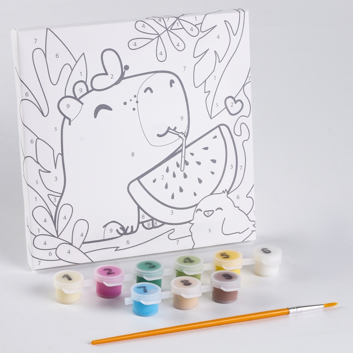 Картина по номерам для детей «Капибара с арбузом», 17х17 см Картина по номерам для детей «Капибара с арбузом», 17х17 см