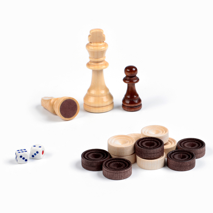 Настольные игры 3 в 1 Настольные игры 3 в 1 "Цветы": шахматы, шашки, нарды, деревянные, большие 50 х 50 см