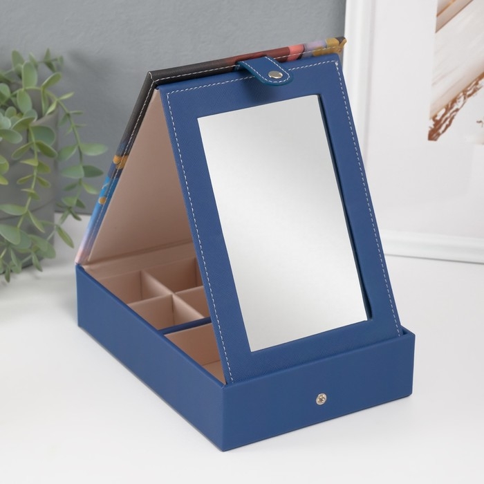 Шкатулка кожзам для украшений с зеркалом  Шкатулка кожзам для украшений с зеркалом "Девушка с хаски" 15х21,5х5,5 см