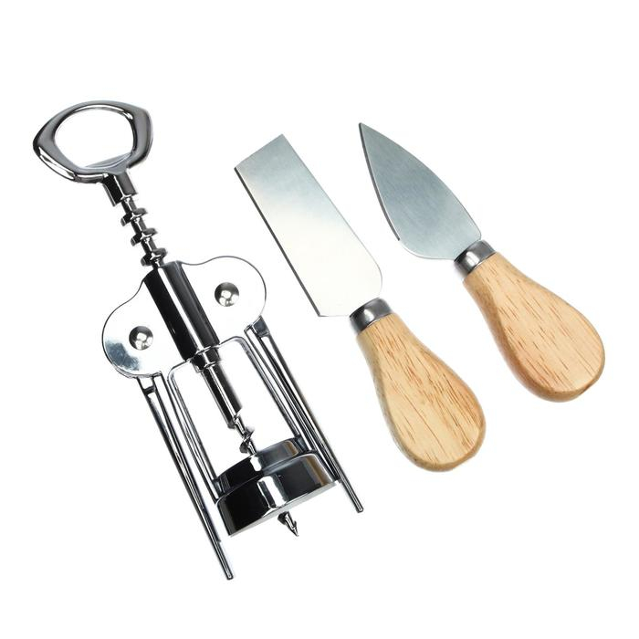 Набор для вина и сыра «Для идеального вечера»: ножи 2 шт., штопор Набор для вина и сыра «Для идеального вечера»: ножи 2 шт., штопор