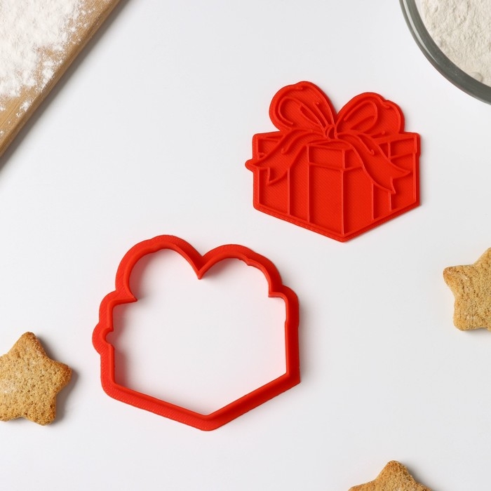 Форма для печенья «Подарочная коробка», вырубка, штамп, цвет красный Форма для печенья «Подарочная коробка», вырубка, штамп, цвет красный